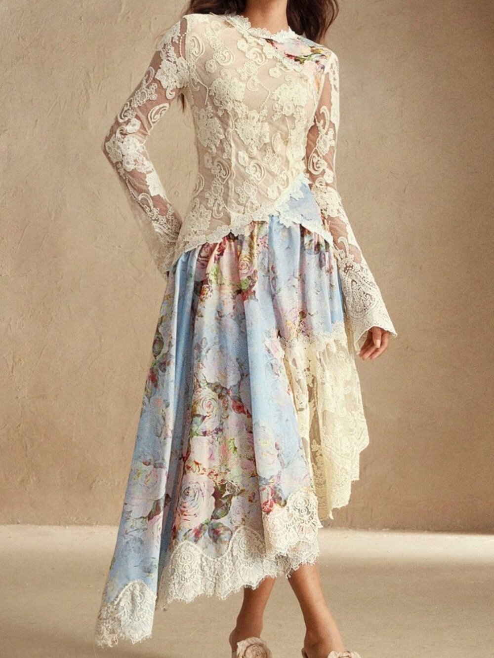 Blue Elegant Women's Romantic Lace Patchwork Woven Dress - Picture 6 of 7